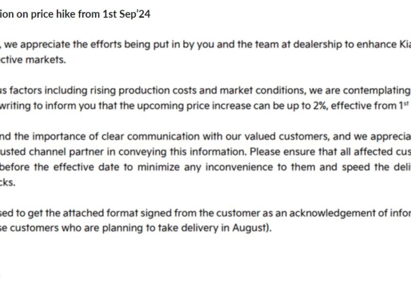 kia price hike KIA Set to Increase Car Price From 1st September. Dealerships Notified in Advance.