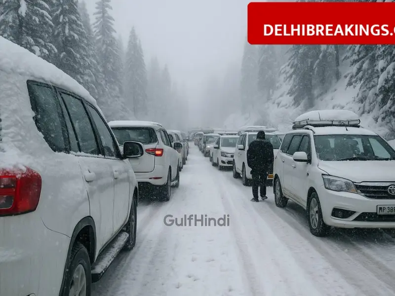 delhibreakings manali snowfall traffic jam delhi tourists stuck taxi fare hike Manali Snowfall Chaos: Delhi Tourists Stuck in 5 Km Jam, Taxi Fares Touch Rs 15000