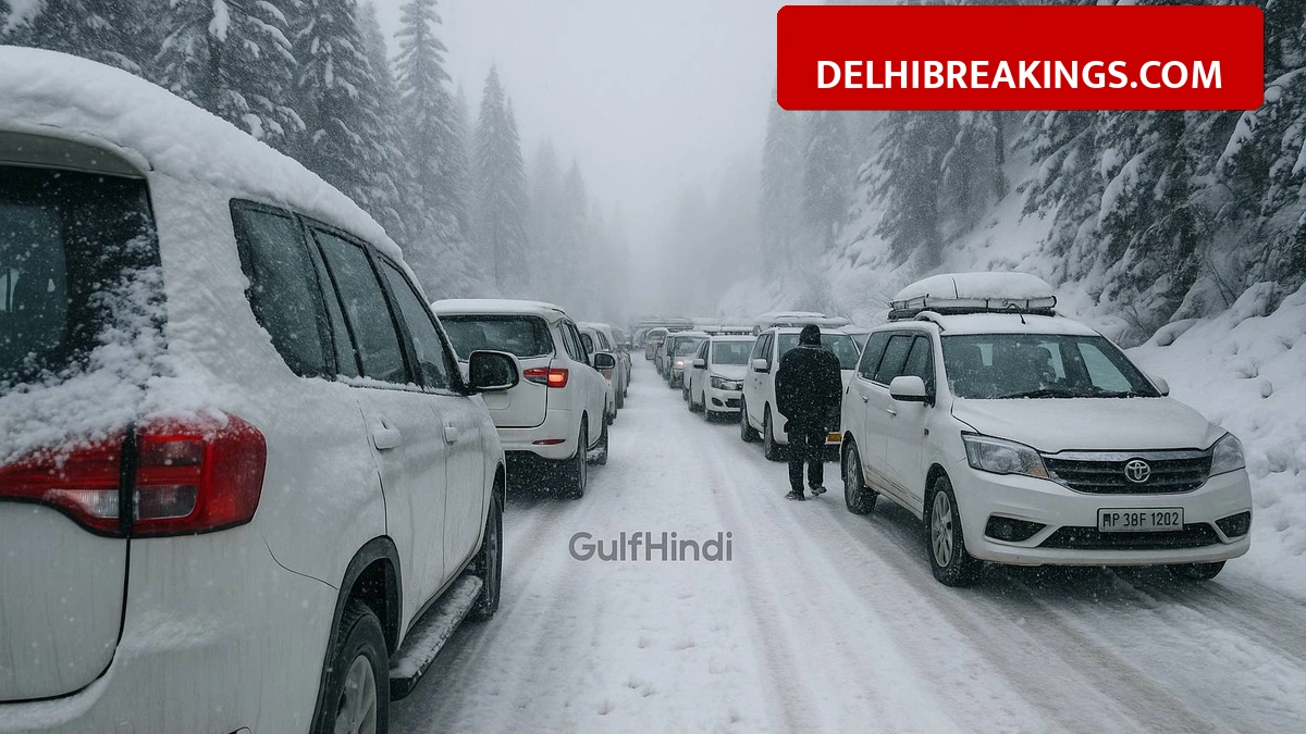 delhibreakings manali snowfall traffic jam delhi tourists stuck taxi fare hike Manali Snowfall Chaos: Delhi Tourists Stuck in 5 Km Jam, Taxi Fares Touch Rs 15000
