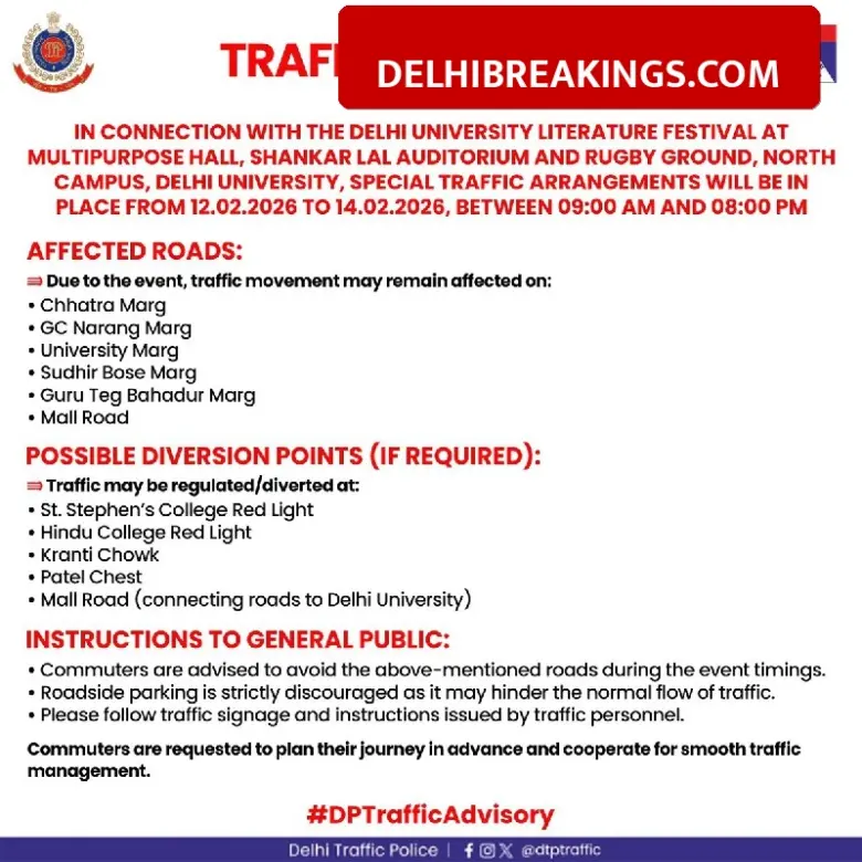 delhibreakings delhi traffic advisory north campus du literature festival roads blocked Delhi Traffic Advisory: North Campus Roads to Remain Affected for 3 Days, Check Routes to Avoid