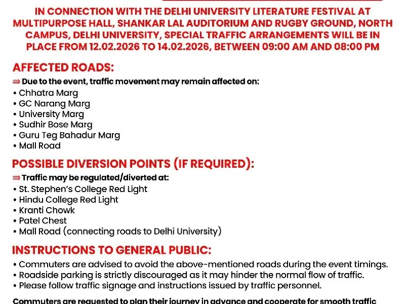 delhibreakings delhi traffic advisory north campus du literature festival roads blocked Delhi Traffic Advisory: North Campus Roads to Remain Affected for 3 Days, Check Routes to Avoid