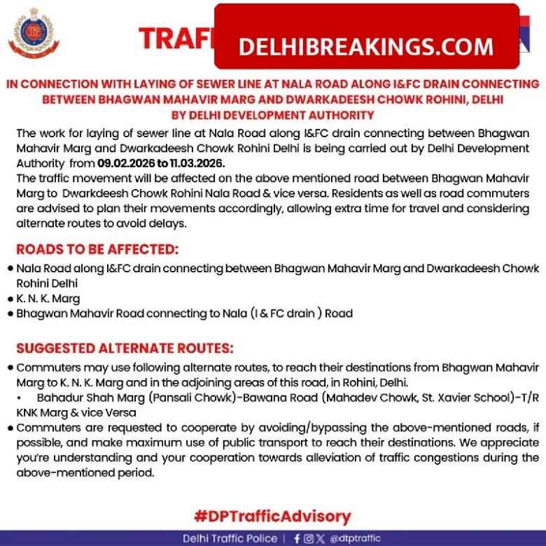 delhibreakings delhi traffic advisory rohini sewer work routes diverted Delhi Traffic Update: Rohini Routes Diverted for 1 Month, Check New Plan Before Commuting