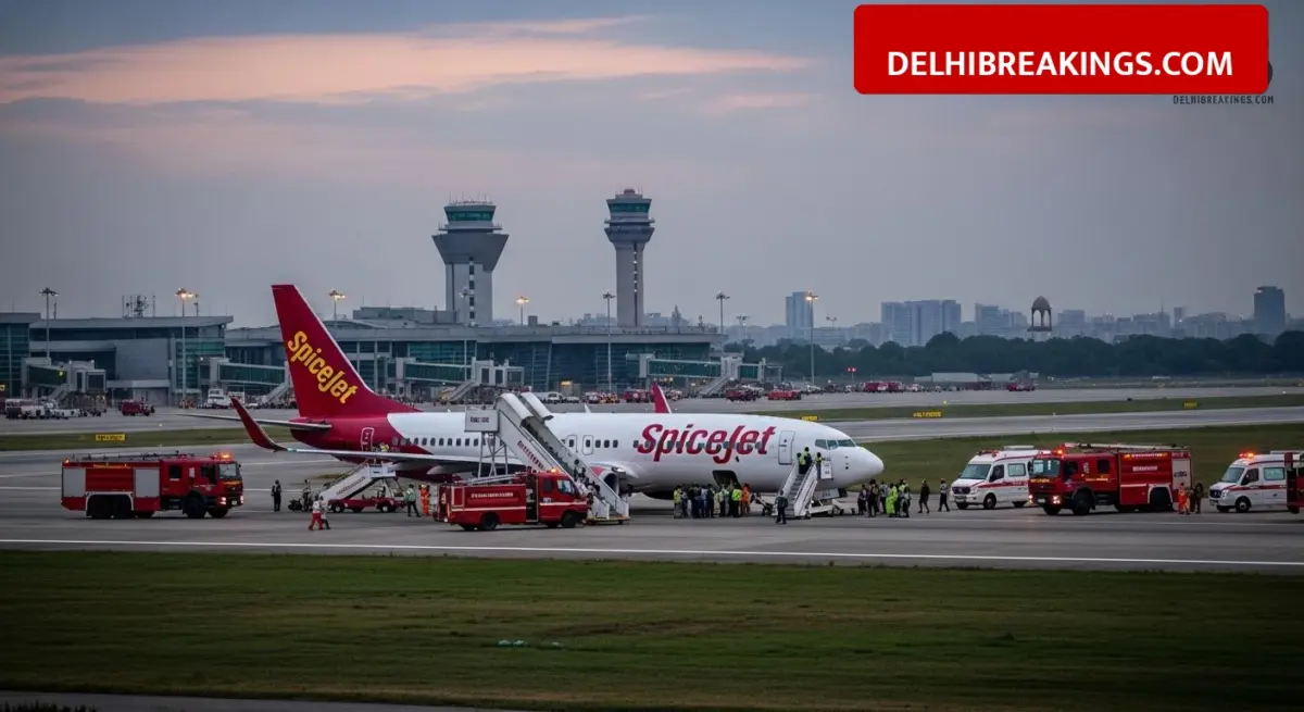 delhibreakings spicejet flight sg121 emergency landing delhi airport engine failure SpiceJet Flight to Leh Declares Mayday, Makes Emergency Landing at Delhi Airport with 150 Passengers