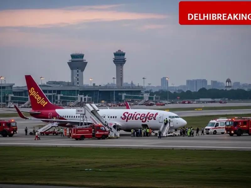 delhibreakings spicejet flight sg121 emergency landing delhi airport engine failure SpiceJet Flight to Leh Declares Mayday, Makes Emergency Landing at Delhi Airport with 150 Passengers