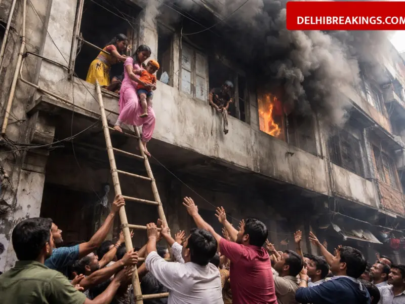 delhibreakings delhi fire chand bagh building rescue women child jump Delhi Fire: Three Women and Child Jump from 5th Floor to Escape Chand Bagh Building Fire, Saved by Neighbors