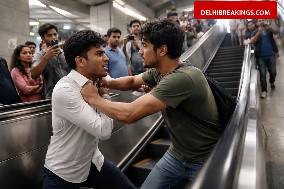 delhibreakings delhi metro escalator fight viral video dmrc rules fine Delhi Metro Escalator Fight Video Goes Viral, DMRC Reminds Passengers of Rs 500 Fine