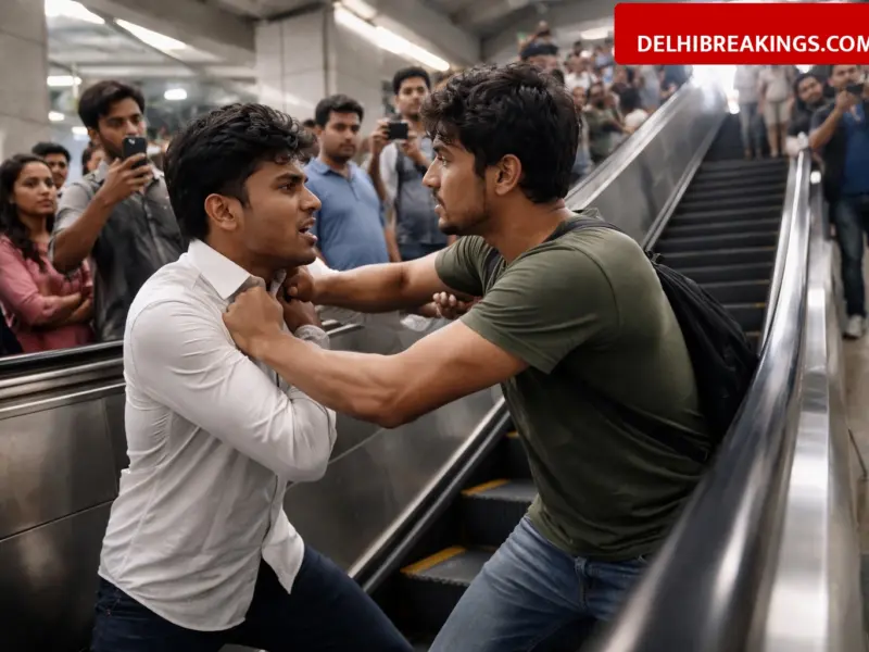 delhibreakings delhi metro escalator fight viral video dmrc rules fine Delhi Metro Escalator Fight Video Goes Viral, DMRC Reminds Passengers of Rs 500 Fine