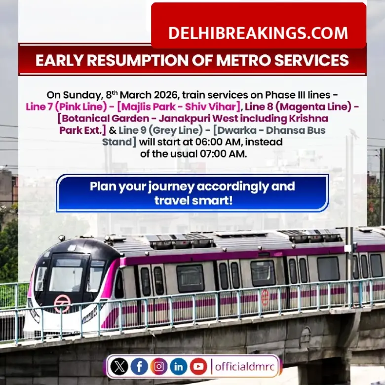 delhibreakings delhi metro timing change sunday march 8 phase 3 lines early start Delhi Metro Timing Change: Services on Phase-3 lines to start early this Sunday, Check new schedule