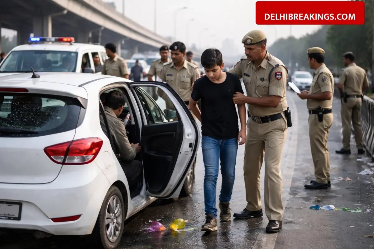 delhibreakings delhi police action minor water balloons bhalaswa flyover Delhi Police Takes Action on Bhalaswa Flyover Incident After Minor Throws Water Balloons from Car