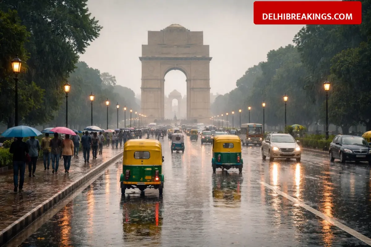 delhibreakings delhi weather light rain imd yellow alert sunday Delhi Weather Update: Light Rain Brings Relief, IMD Issues Yellow Alert for Sunday