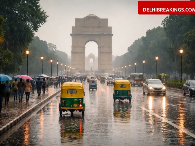 delhibreakings delhi weather light rain imd yellow alert sunday Delhi Weather Update: Light Rain Brings Relief, IMD Issues Yellow Alert for Sunday