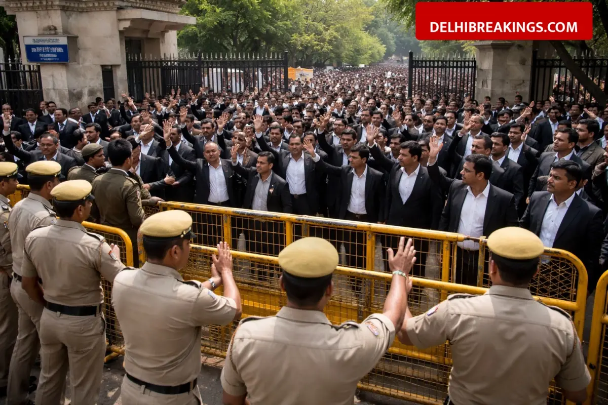delhibreakings karkardooma court lawyers flash strike delhi police entry barred Karkardooma Court Lawyers Go on Flash Strike Over Police Inaction, Entry Barred for Officials
