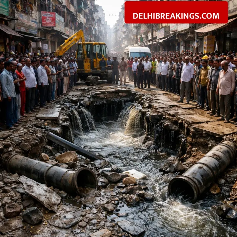 delhibreakings maharani bagh civic crisis sewer collapse population surge Maharani Bagh Civic Crisis: Sewer Lines Collapse as Population Hits 5000, HC Steps In