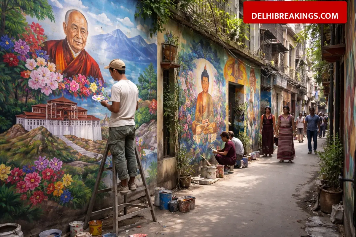 delhibreakings majnu ka tilla tibetan art murals delhi update Majnu Ka Tilla Walls Turn Into Art Gallery, Tibetan Artists Transform Neighborhood with Murals