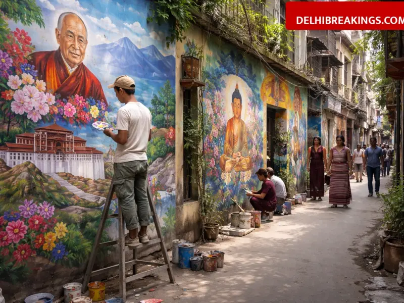 delhibreakings majnu ka tilla tibetan art murals delhi update Majnu Ka Tilla Walls Turn Into Art Gallery, Tibetan Artists Transform Neighborhood with Murals