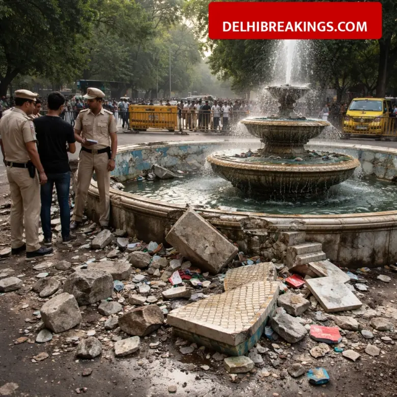 delhibreakings mcd fountain vandalised lodhi road delhi police investigation MCD Fountain Worth 1.5 Lakh Vandalised Near Lodhi Road, Police Questioning Suspect