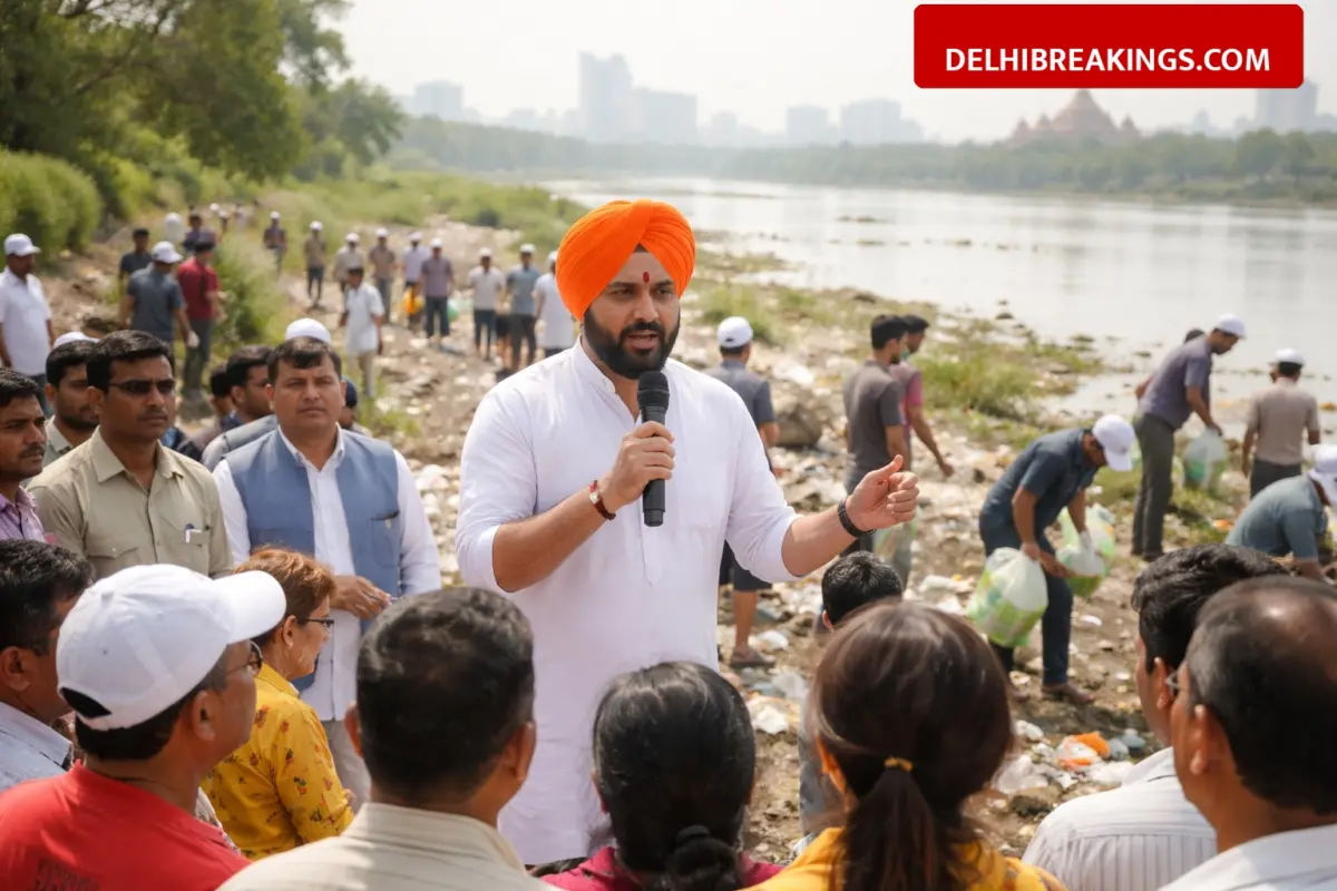 delhibreakings pravesh sahib singh jhandewala temple visit yamuna cleanliness appeal Delhi PWD Minister Pravesh Sahib Singh Appeals to Residents for Yamuna Cleanliness at Jhandewala Temple