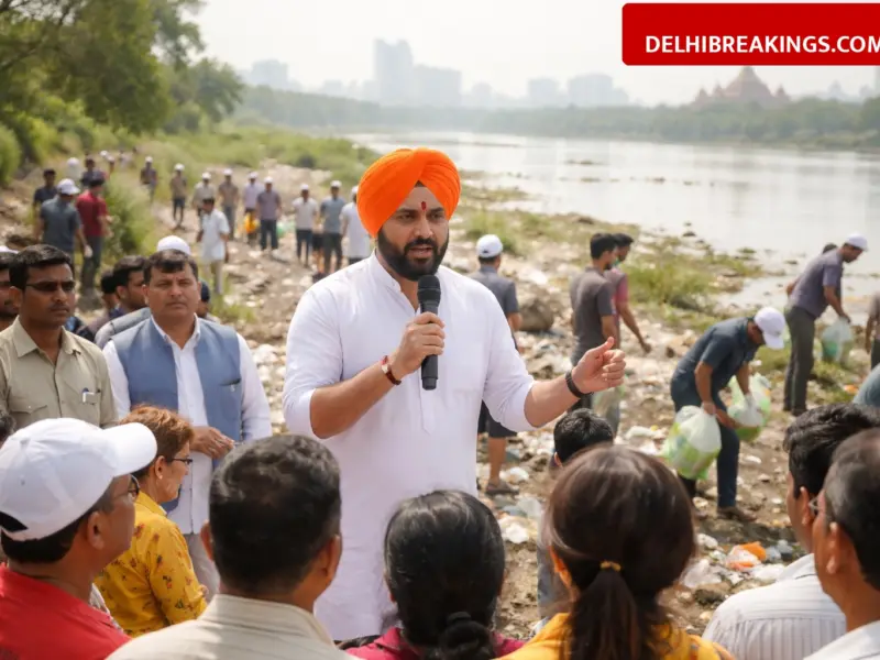 delhibreakings pravesh sahib singh jhandewala temple visit yamuna cleanliness appeal Delhi PWD Minister Pravesh Sahib Singh Appeals to Residents for Yamuna Cleanliness at Jhandewala Temple