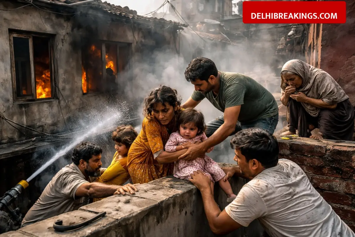 delhibreakings six injured northwest delhi fire family escapes neighboring house Six, Including Toddler, Injured in Tri Nagar Fire: Family Climbs to Neighboring House for Escape