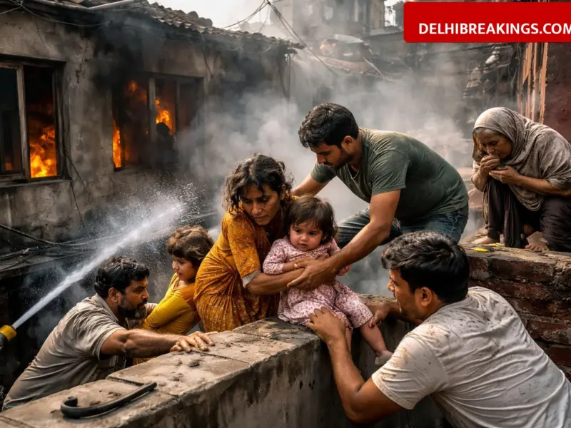 delhibreakings six injured northwest delhi fire family escapes neighboring house Six, Including Toddler, Injured in Tri Nagar Fire: Family Climbs to Neighboring House for Escape