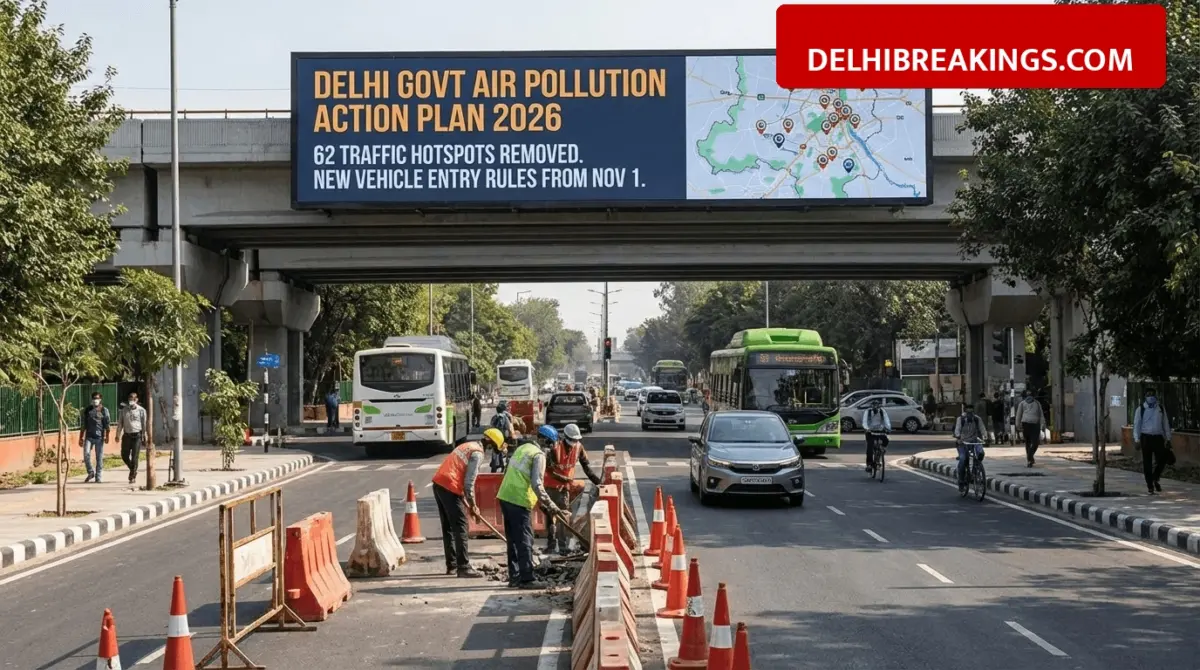 delhibreakings delhi air pollution action plan 2026 traffic hotspots rules Delhi Govt Air Pollution Action Plan 2026: 62 Traffic Hotspots to be Removed and New Vehicle Entry Rules from Nov 1