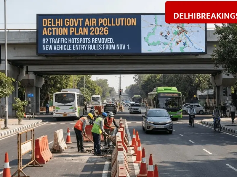 delhibreakings delhi air pollution action plan 2026 traffic hotspots rules Delhi Govt Air Pollution Action Plan 2026: 62 Traffic Hotspots to be Removed and New Vehicle Entry Rules from Nov 1