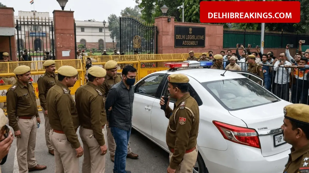 delhibreakings delhi assembly security breach driver arrested car recovered Delhi Assembly Security Breach: Police Arrest Masked Driver and Recover UP Number Car