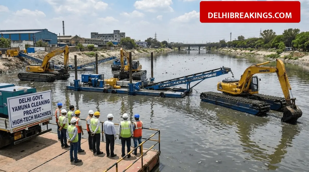 delhibreakings delhi govt high tech harvesters yamuna cleaning najafgarh drain Delhi Govt New Step: High-Tech Machines Deployed for Yamuna Cleaning at Najafgarh Drain