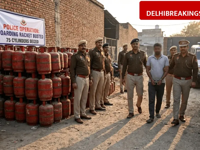 delhibreakings delhi police busts lpg hoarding racket in bawana 75 cylinders seized Bawana LPG Hoarding Racket Busted: Delhi Police Seize 75 Cylinders and Arrest One Man