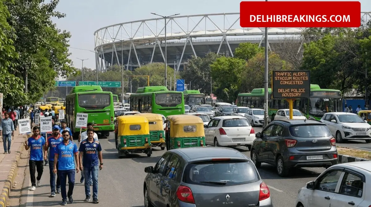 delhibreakings delhi traffic alert ipl match teachers rally saturday Delhi Traffic Alert: IPL Match and Teachers Rally to Impact Routes Near Arun Jaitley Stadium This Saturday