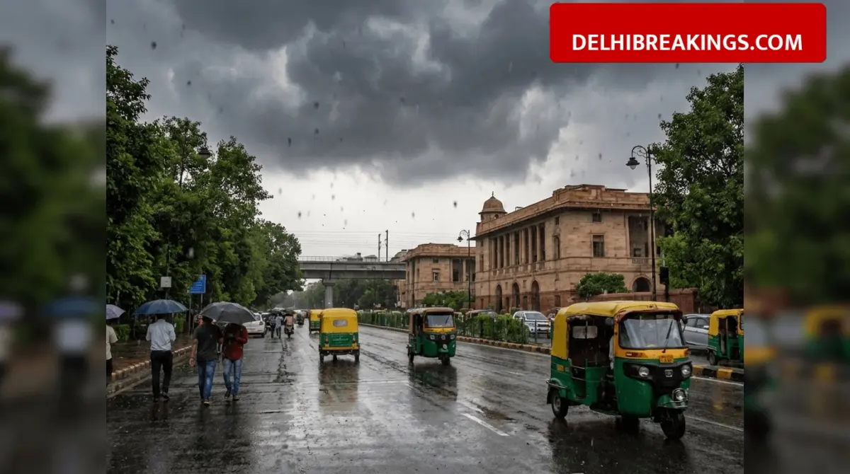 delhibreakings delhi weather update imd predicts heavy rain and thunderstorms Delhi Weather Alert: Light Rain Hits National Capital, IMD Predicts Heavy Showers and Thunderstorms Today