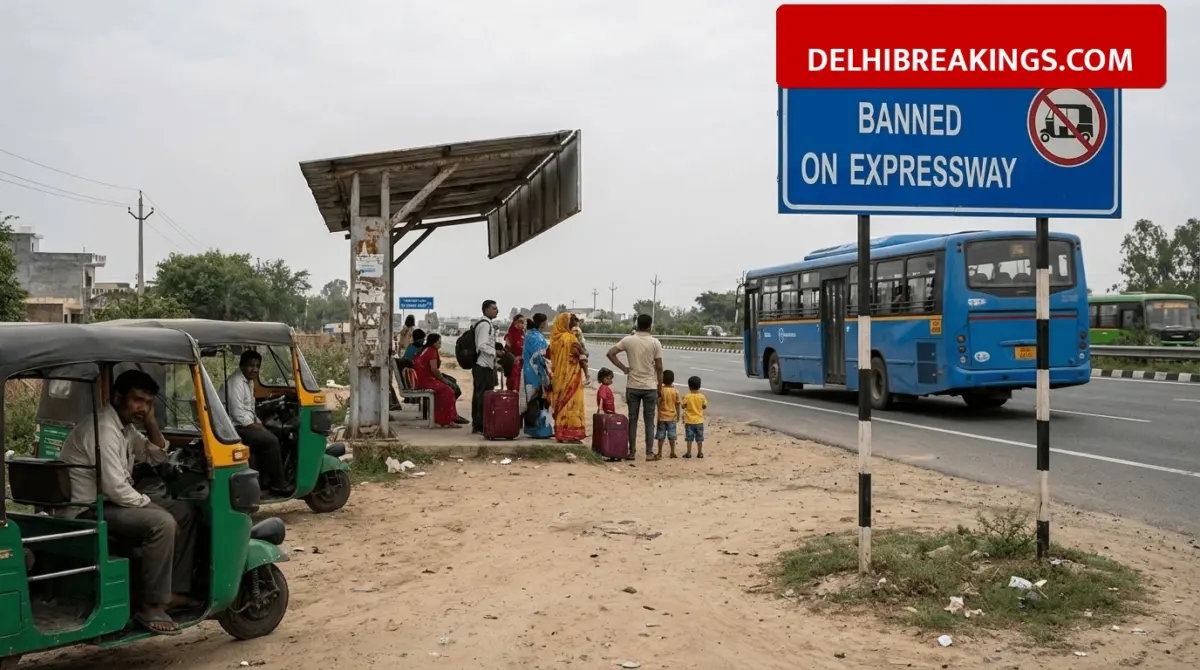 delhibreakings jewar residents bus access issues noida airport connectivity update Jewar Airport Connectivity: Residents Struggle for Bus Access, Auto-Rickshaws Banned on Expressway