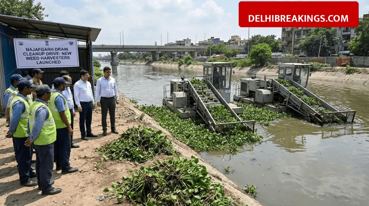 delhibreakings najafgarh drain cleanup weed harvester machines launched delhi Najafgarh Drain Cleanup: New Weed Harvester Machines Launched to Tackle Waterlogging in West Delhi
