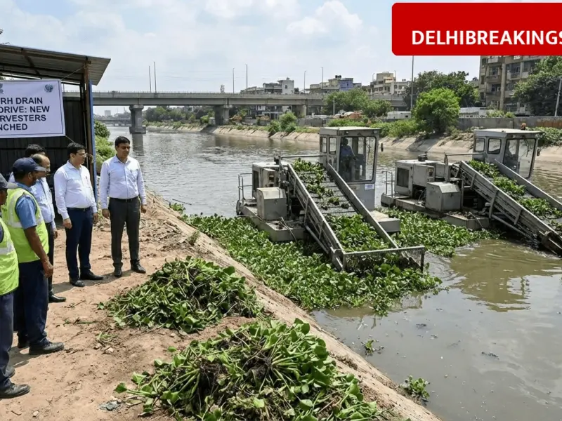 delhibreakings najafgarh drain cleanup weed harvester machines launched delhi Najafgarh Drain Cleanup: New Weed Harvester Machines Launched to Tackle Waterlogging in West Delhi