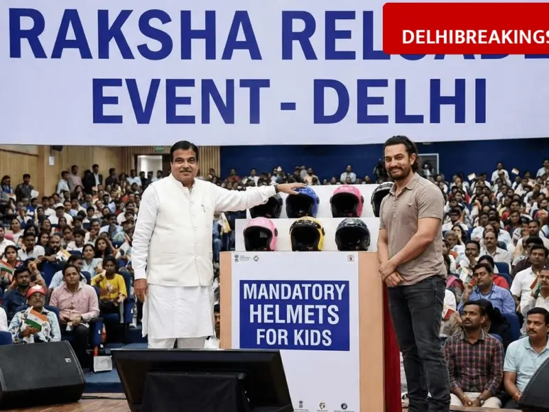 delhibreakings nitin gadkari aamir khan delhi road safety event suraksha reloaded Nitin Gadkari and Aamir Khan Join Suraksha Reloaded Event in Delhi, Union Minister Stresses on Mandatory Helmets for Kids